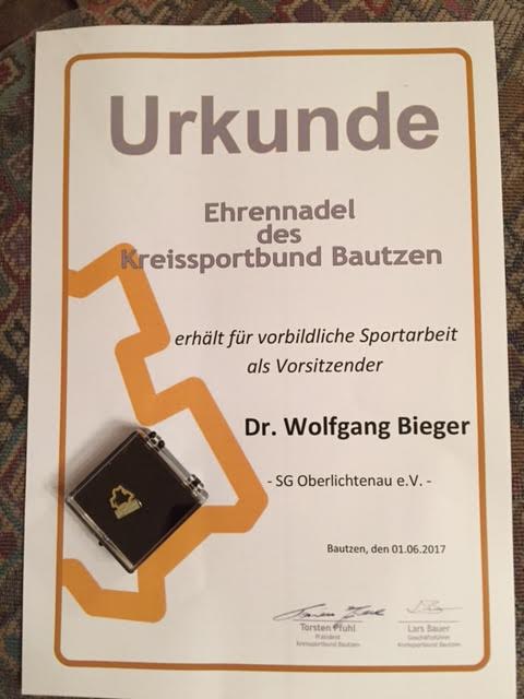 Wolfgang Bieger erhielt Ehrenurkunde